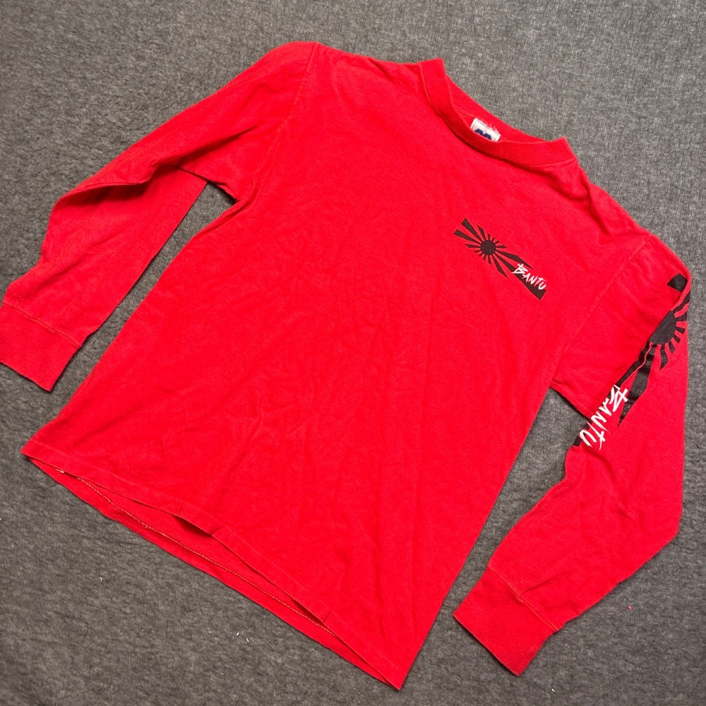 Bantu Long Sleeve Graphic T-Shirt Mens Medium Red Vintage Made in USA 80s Surf‎